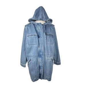 Ellos women's size 16 Hooded Blue Denim 100% Cotton Anorak Zip Jacket
